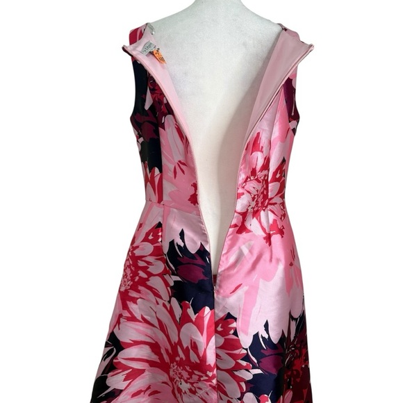 Kay Unger Marie Pink Floral Tea Length Dress 12 A-Line Square Neck Wedding Gues - Picture 8 of 10